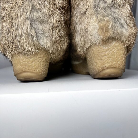 COACH Maryann Tan Suede & Rabbit Fur Beaded Platform Boots with Pom Pom 7.5 - Picture 9 of 11